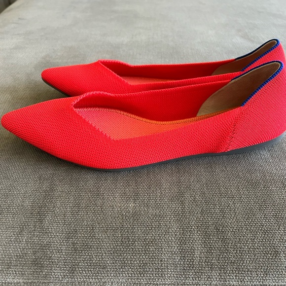 Rothy’s The Point Flame Red Ballet Flat Slip On Shoes Women Chili Bright New - Picture 3 of 7
